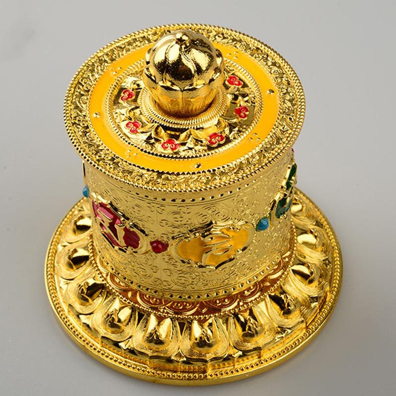 Tibetan Handicraft Prayer Wheel Alloy Buddha Engraved Scripture Prayer Wheels Collectibles Gift Car Indoor Desktop Decorative