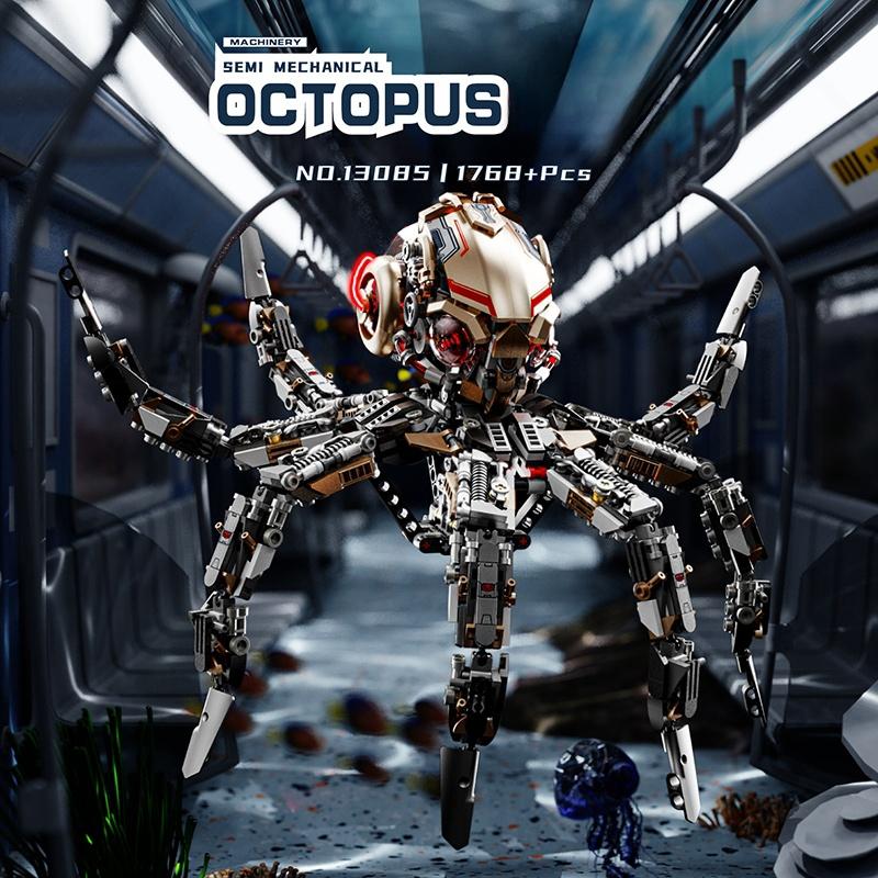 Creative Series Machinery Octopus Animal Life Set Building Blocks Brick with Light Marine Organism Model Kid Assembly Toy Gifts