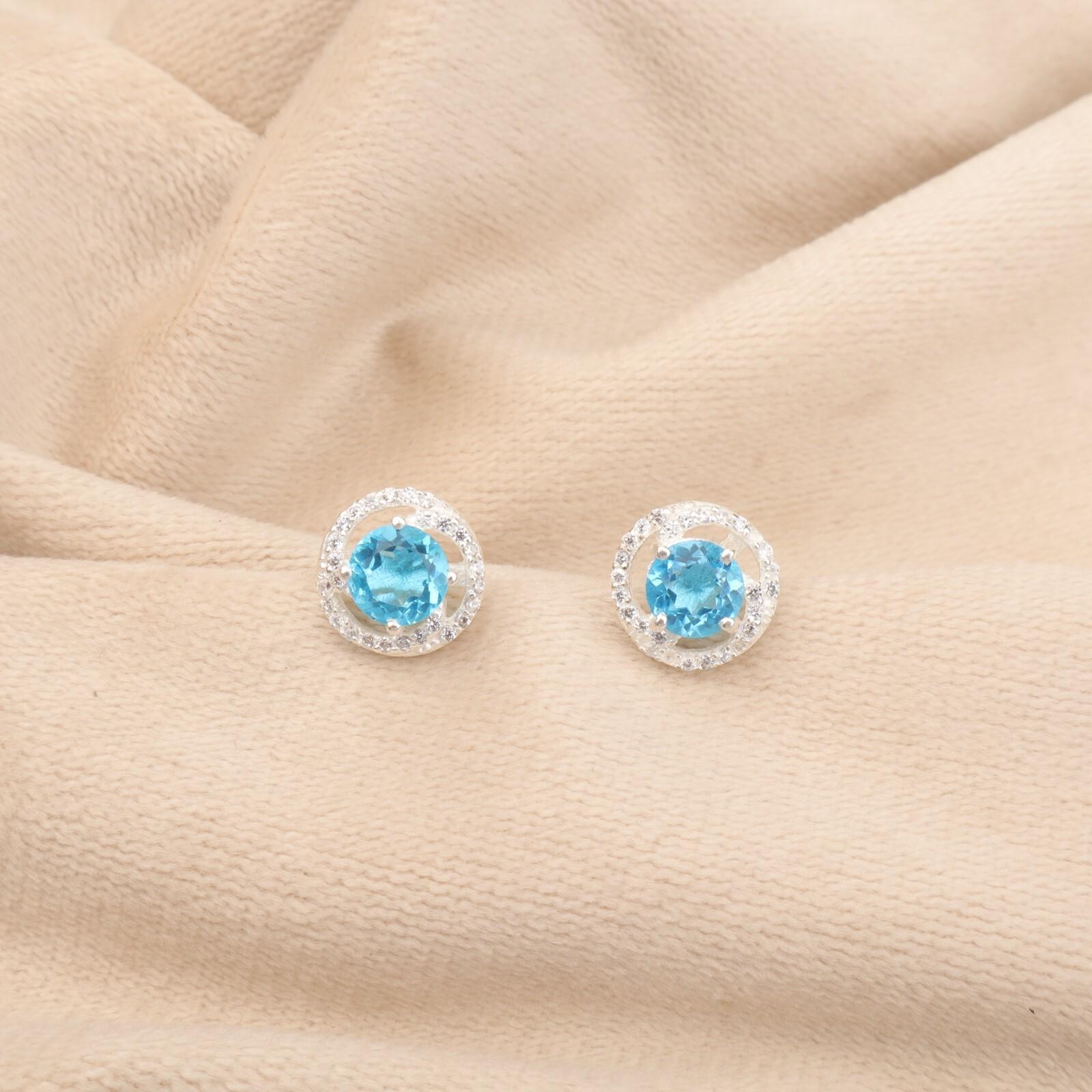 

Швейцарский голубой топаз драгоценный камень 925 стерлинговое серебро циркониевые пусеты серьги в стиле бохо для нее CZE-8-1