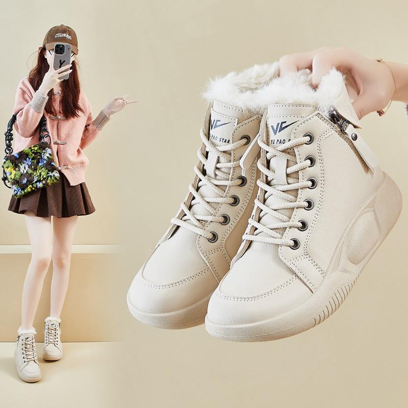 Winter Warm Snow Boots for Women Non-Slip Chunky Platform Sneakers With Faux Fur Lined Lace-Up Tennis Walking Shoes Women's Comfortable Short Booties