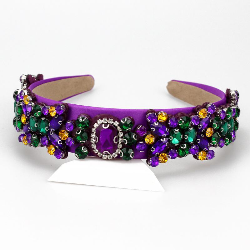

2026 New European and American Fashion Headband Women s Baroque Purple Crystal Headband Black Diamond Hair Accessories фиолетовый
