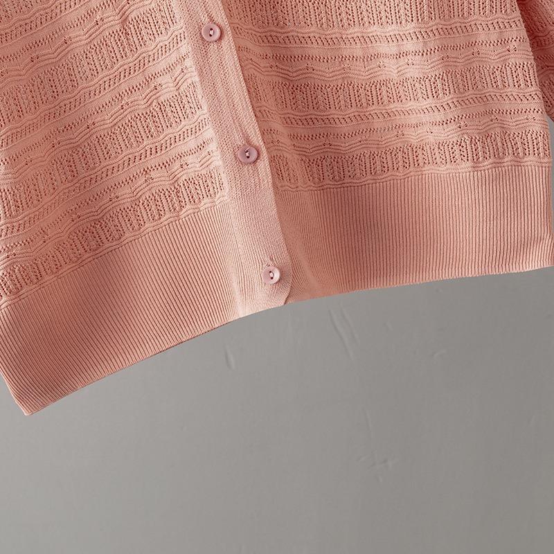 Dlouhý rukáv s výstřihem do V Dutý pulovr pro Femme Dámské Jednobarevné Knoflíček Tenké ledové šifonové halenky Košile Měkký a prodyšný úpletový top