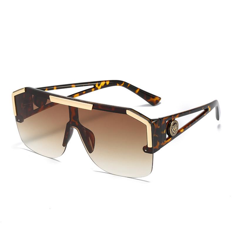 One Pieces Sunglasses Women Brand Flat Top Large Glasses Lion Head Hollow Out Big Sun Shades Uv400 Half Frame Eyewear