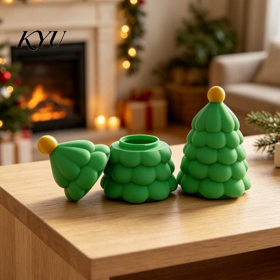 Small Jewelry Organizer Christmas Tree Shaped Mini Storage Box, 3D Printed Green Cute Festive Room Decor Desktop Ornament, Decorative Trinket Box for