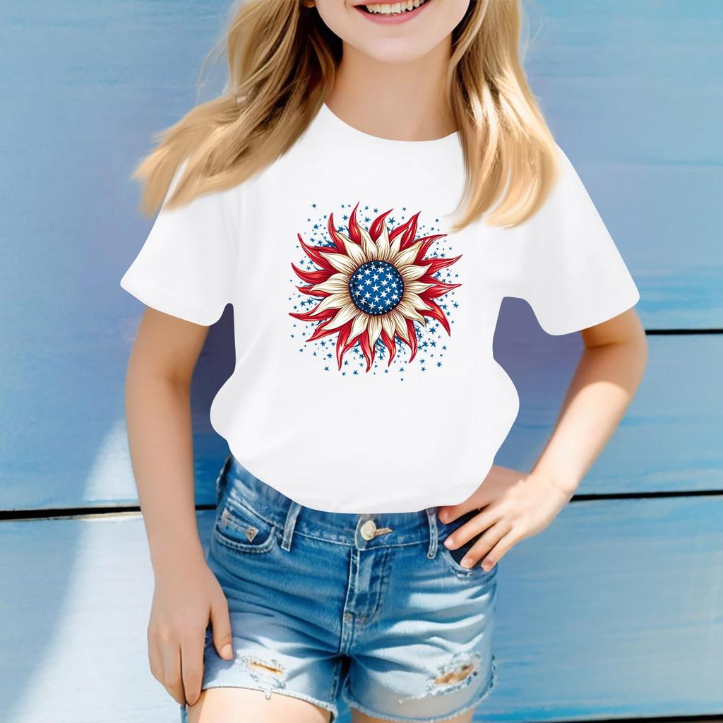Children'S Casual T-Shirt Independence Day Printed Round Neck Short-Sleeved Top