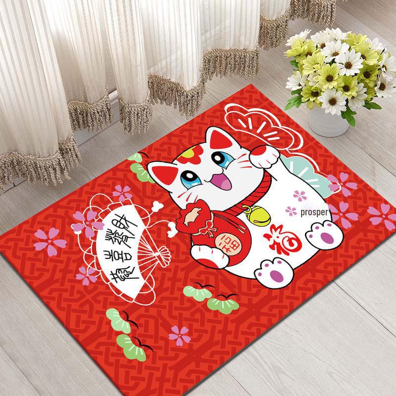 Lucky Cat Anti-Slip Floor Mats for Entrance, Bathroom, and Bedroom