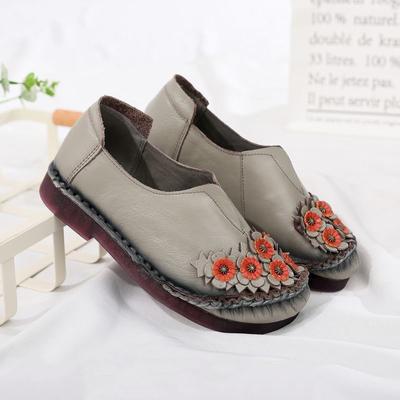 Fashion Orthopedic Real Leather Shoes Women's Ballet Flats Floral Moccasins Ladies Vintage Luxury Loafers Waterproof Wide Fit Chic Shoes