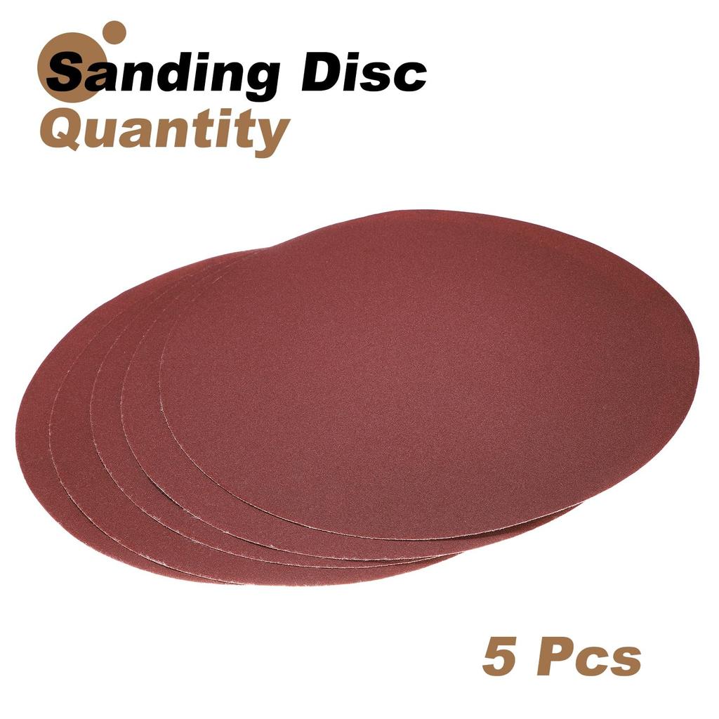 Uxcell Sanding 180 Grit Aluminum Oxide Hook and Loop Round Sander Paper for Sanding Auto Car and Metal 5-Piece 12-Inch Discs, Stick-Back Sandpaper,