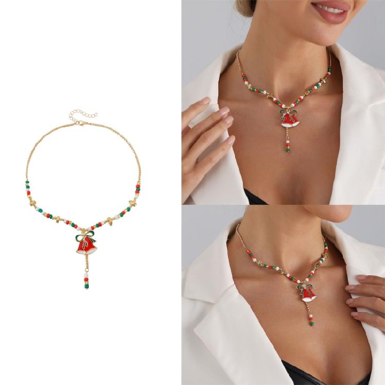 Christmas Bell Charm Bead Necklace Festive Jewelry Clavicle Chain Feature Extender Chain For Women Girls