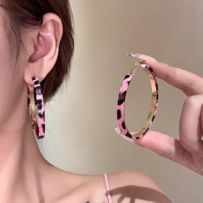 VIVILADY Boucles d'oreilles créoles exagérées géométriques charmantes à imprimé léopard pour femmes Bijoux de mode Accessoires minimalistes