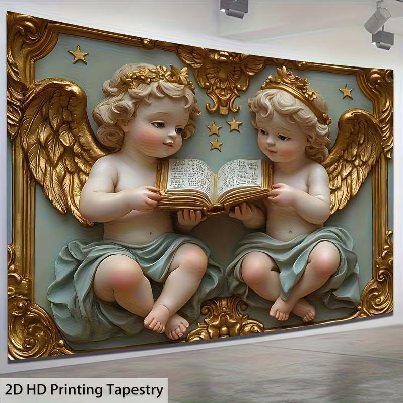 2D Classic Cherub Angels Tapestry Reading Book Themed Event Photography Background 47.2x31.5inch/120*80cm