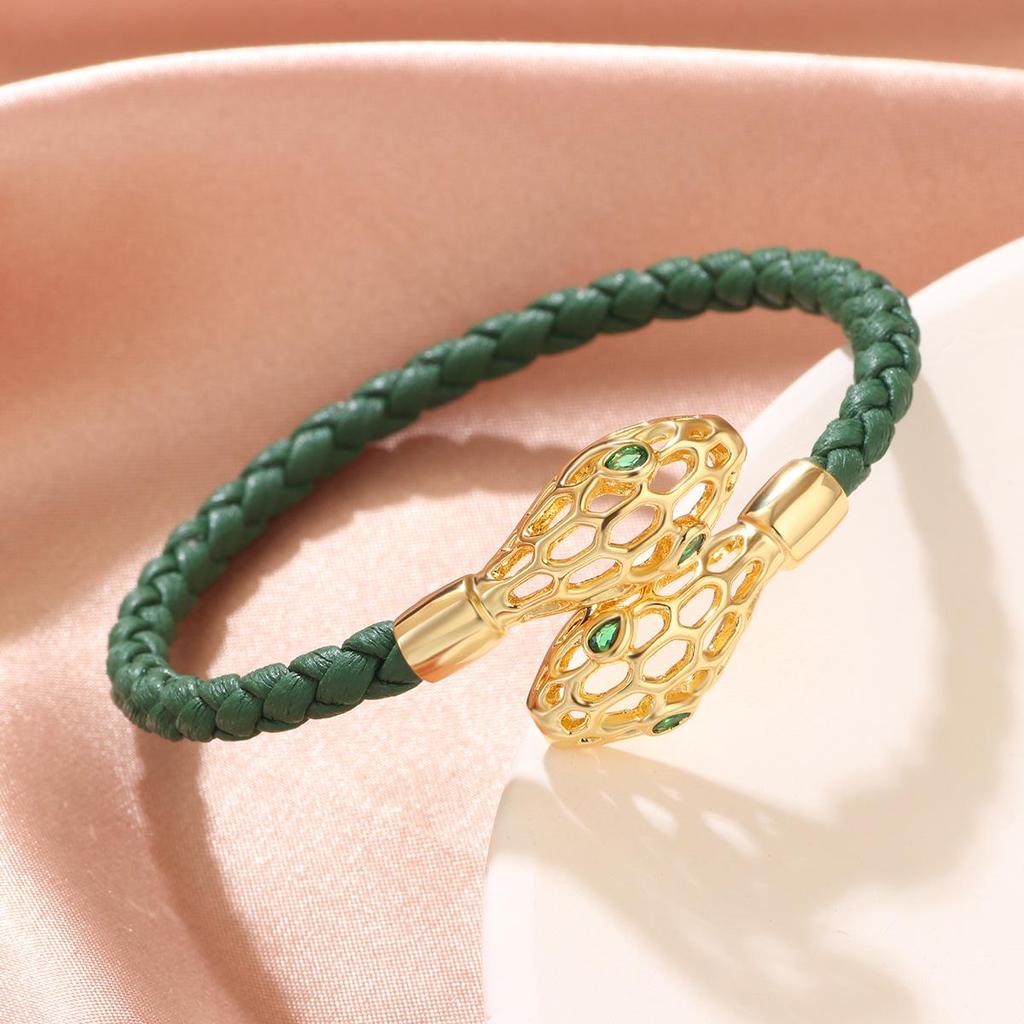 Exquisite Retro Snake Head Open Bangle: Fashionable Woven Bracelet