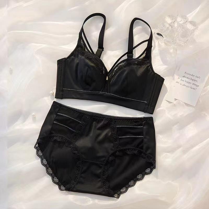 Sexy Rimless Rabbit Ear Cup Bra Comfortable Large Chest Small Push Up Underwear Set