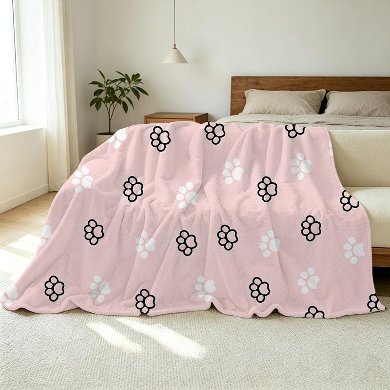 Lightweight Flannel Blanket - Paw Print Collection, Soft Cozy Throw, Home Decor Warm Essentials for Christmas & Halloween