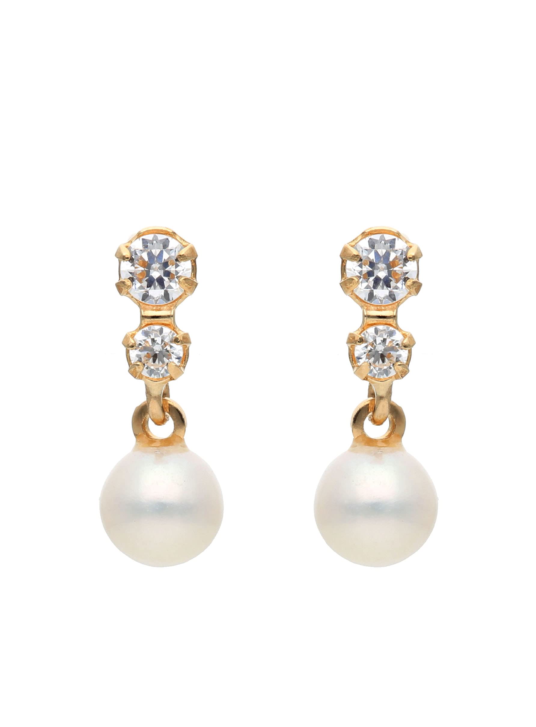 

K10 Yellow Gold Freshwater Pearl CZ Earrings L&Co 43-7830 золотий