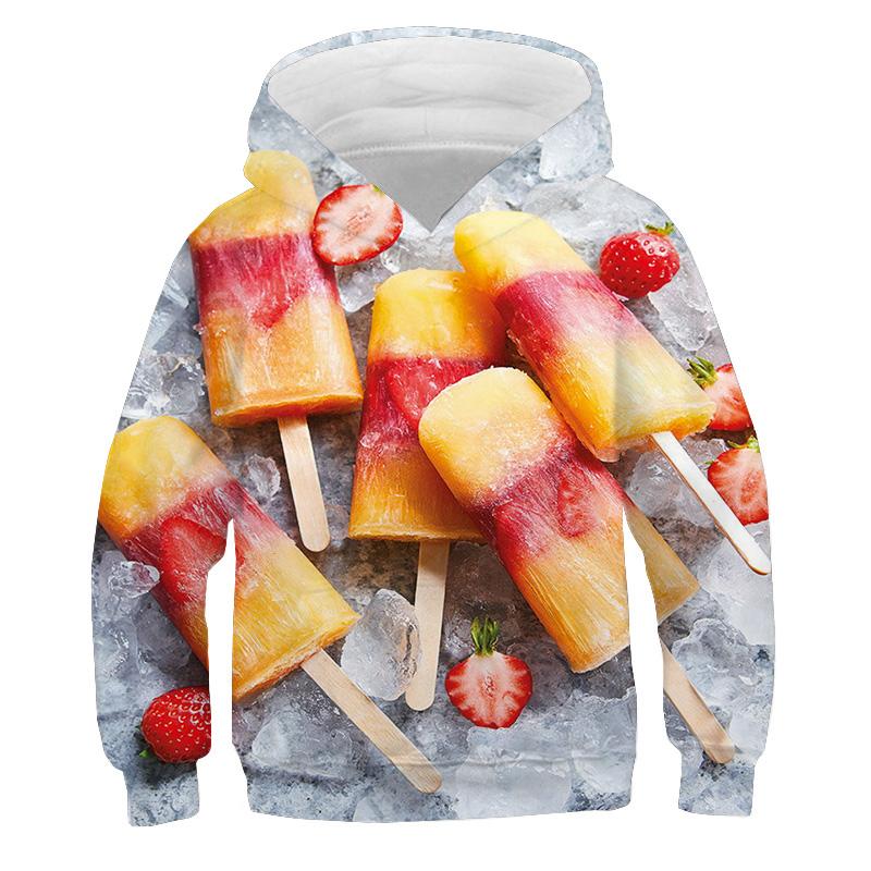 Moletons com Estampa de Batata Frita para Crianças Suéteres Coloridos com Estampa de Doce Macaron Frutas 3D Moletom Roupas Infantis