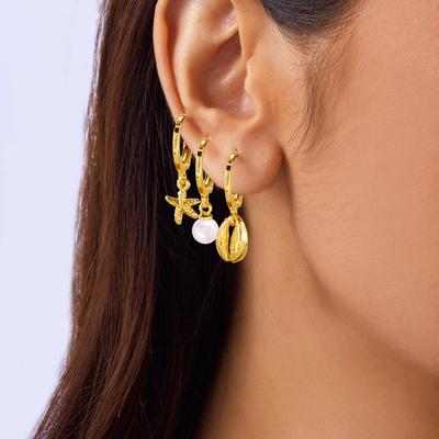 6 Pcs Boho Starfish Shell Hoop Earrings Set for Women Imitation Metal Geometric Earring Girl Beach Party Versatile Jewelry