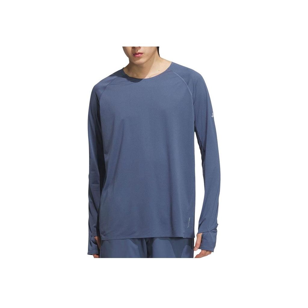 Adidas Solid Color Sports Casual Crew Neck Long Sleeve T-Shirt Unisex Tops Blue JY6987