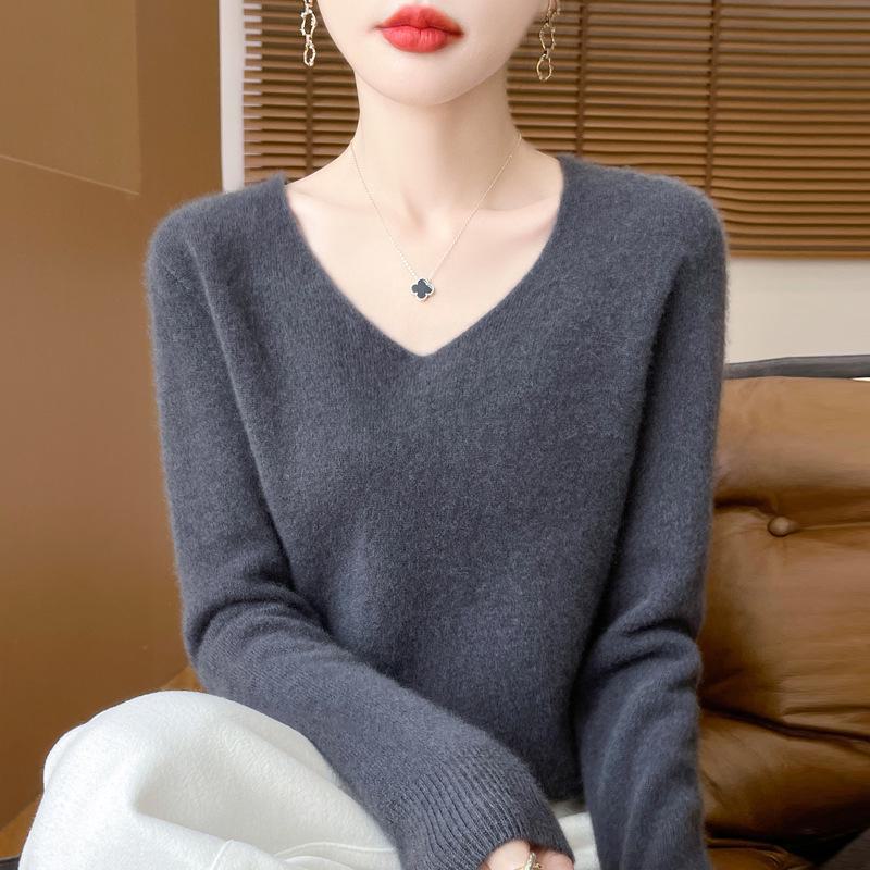 Dámský volný pletený svetr ze 100% čisté vlny na podzim/zimu