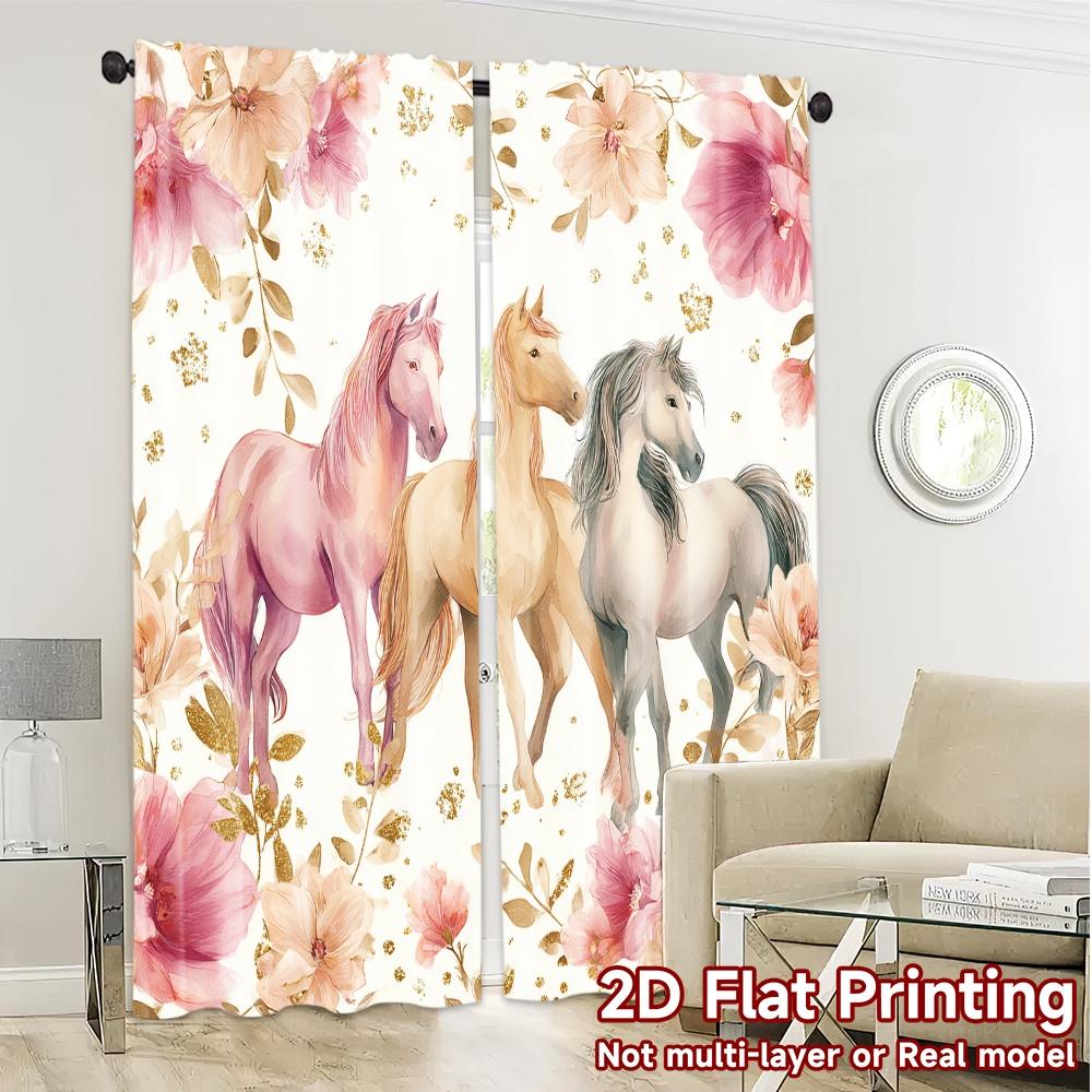 2D Flat Printing,JIT 2pcs, Curtains (Without Rod) Equine Celebration Modern Curtain Modern Machine Washable Fabric Curtains