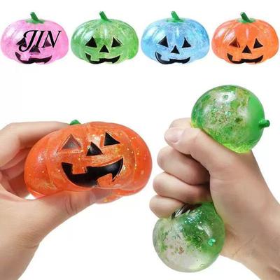 Kürbisform Quetschspielzeug Halloween Stressabbau Spielzeug, Gruseliger Kopf Klar Glitzer Zuckerball, Partygeschenke