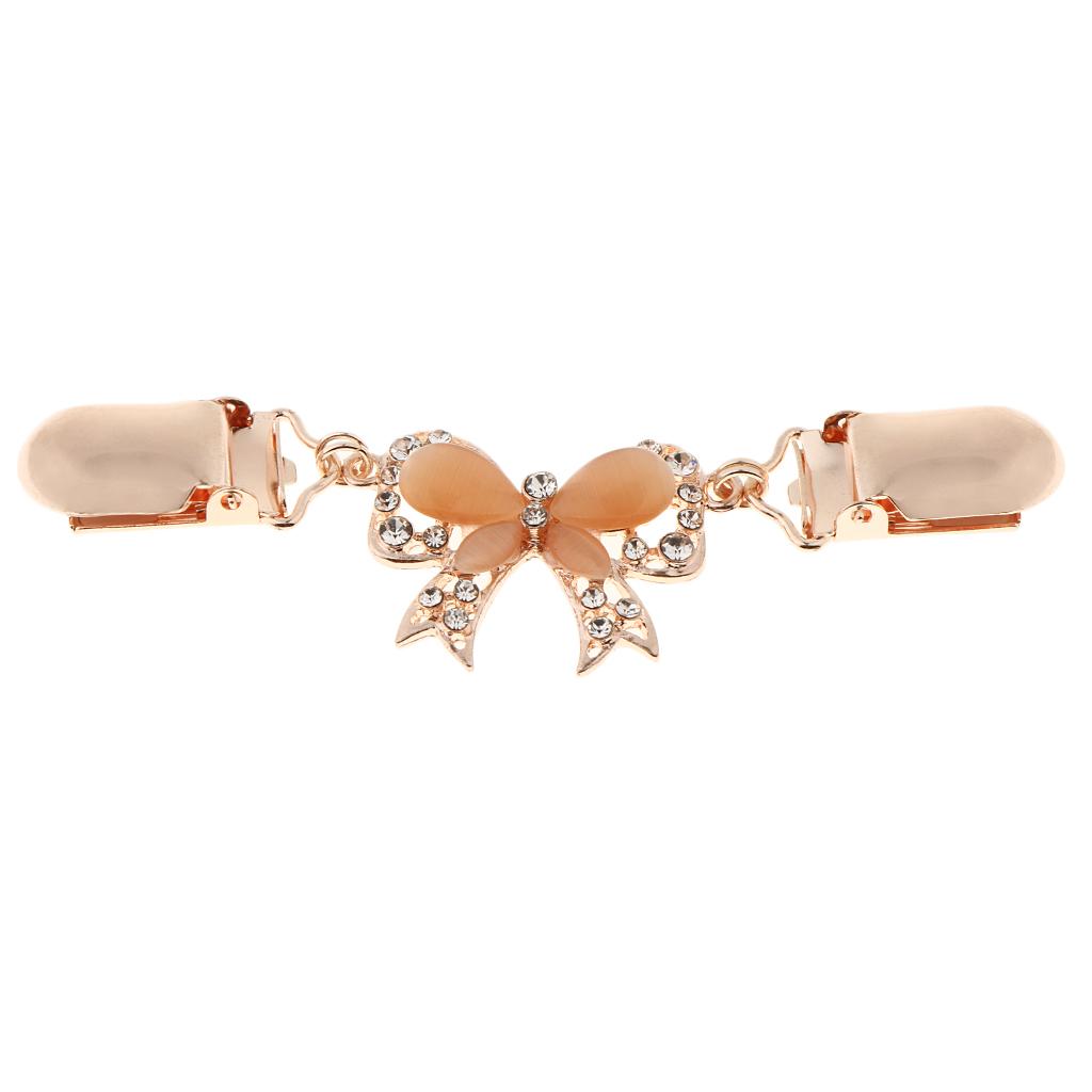 Rose Golden Collar Pin with Chain Rhinestone Sweater Clip Brooch Pin Vintage Style for Women’s Shirts and Cardigans