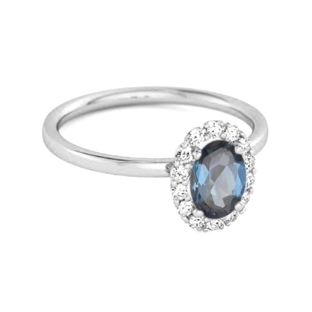 London Blue Topaz Solitaire Halo Accents Ring - 925 Sterling Silver
