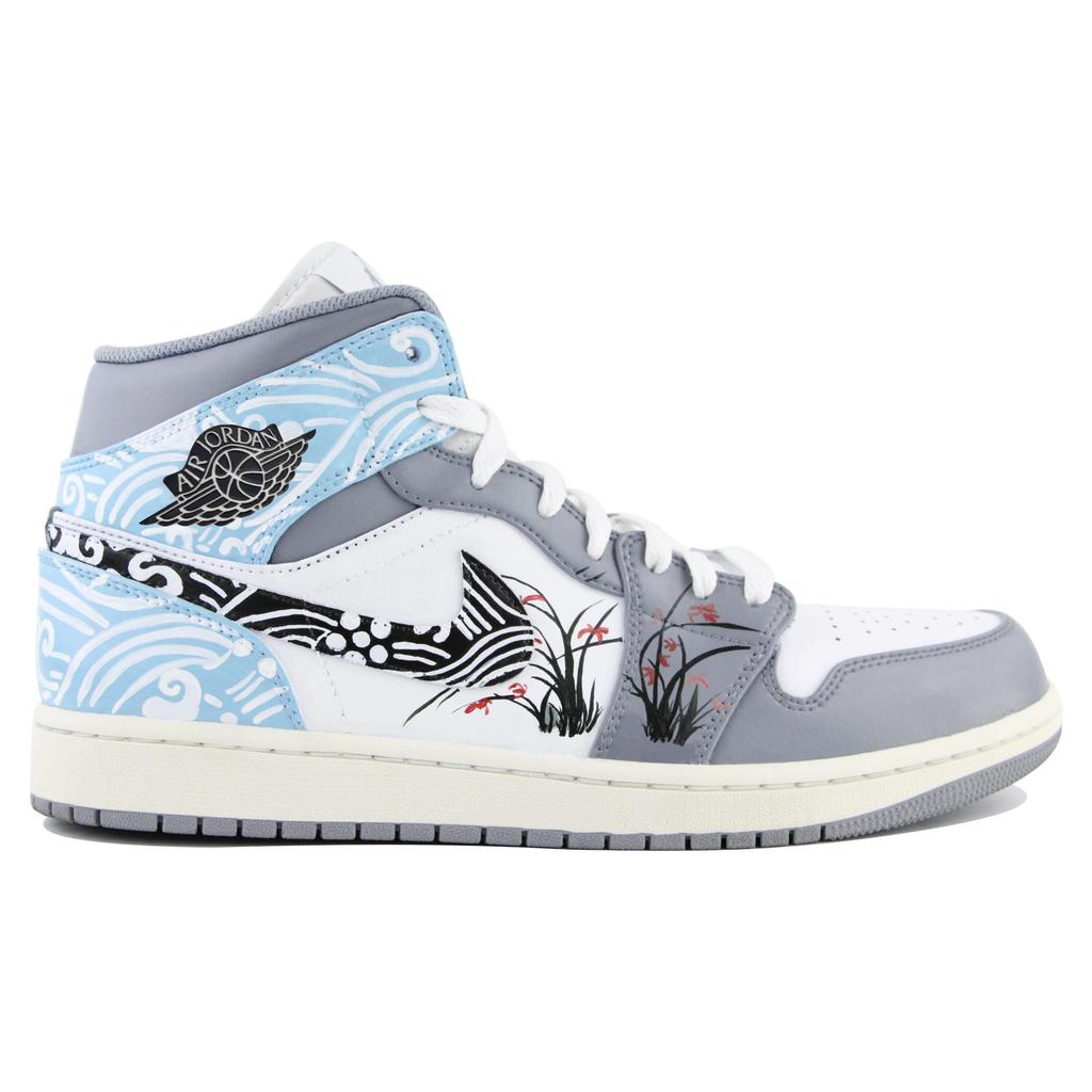 Jordan Air Jordan 1 Trendy Versatile Mid top Vintage Basketball Shoes Men's Blue Pink Gray 554724-135(Team39-AMY72)