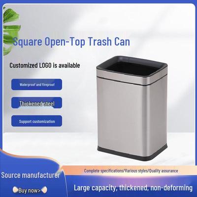 Square Large Stainless Steel Guest Room Trash Can - Lidless for Hotel, Household, or Office Use