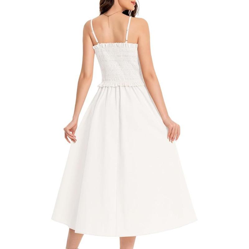 YYFS Women's Fashion Summer Spring Solid Color Print Sleeveless Suspenders High Waist Casual Dresses