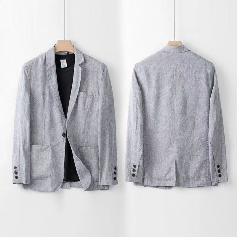 Frühling Herbst Mode Herren Leinen Zweiteiler Blazer Jacke + Hose Uni Slim Fit Lässig Business Dünne Kleidung Atmungsaktiver Anzug