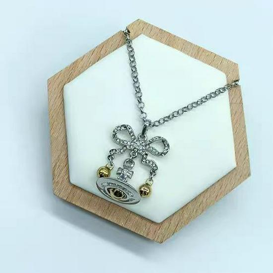 Empress Cixi Planet Pendant & Christmas Bell Bow Brooch Necklace: Luxury Women's Fashion Clavicle Chain