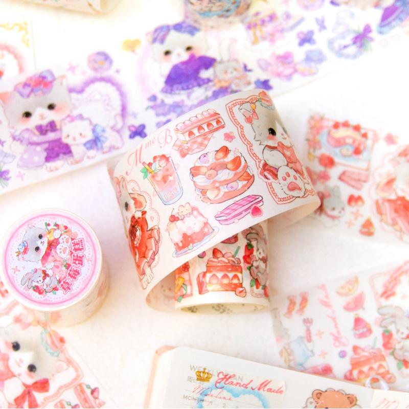 1 Roll Cute Cartoon Bear Cat Washi Tape Stickers Kawaii Animal DIY Scrapbook Journal Decorative Tape Stickers