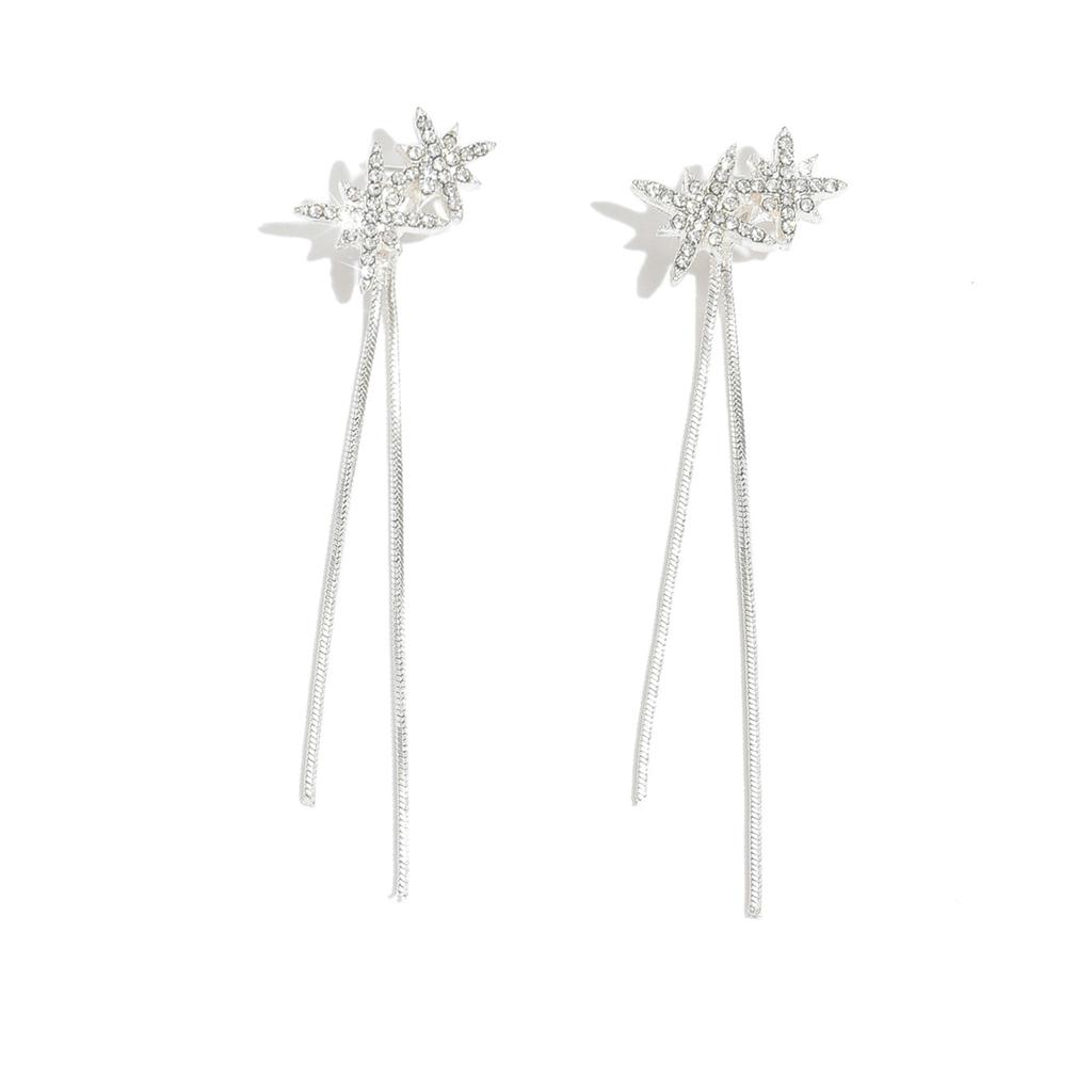 Diamond studded star tassel line earrings with light luxury, high-end feel, fashionable temperament, earrings for women