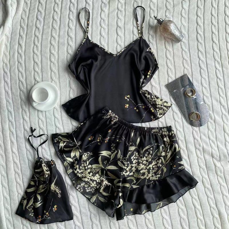 

Элегантные майки на бретелях с цветочным принтом Шорты с оборкой Пижамный комплект Женская одежда для сна Домашняя одежда 3XL