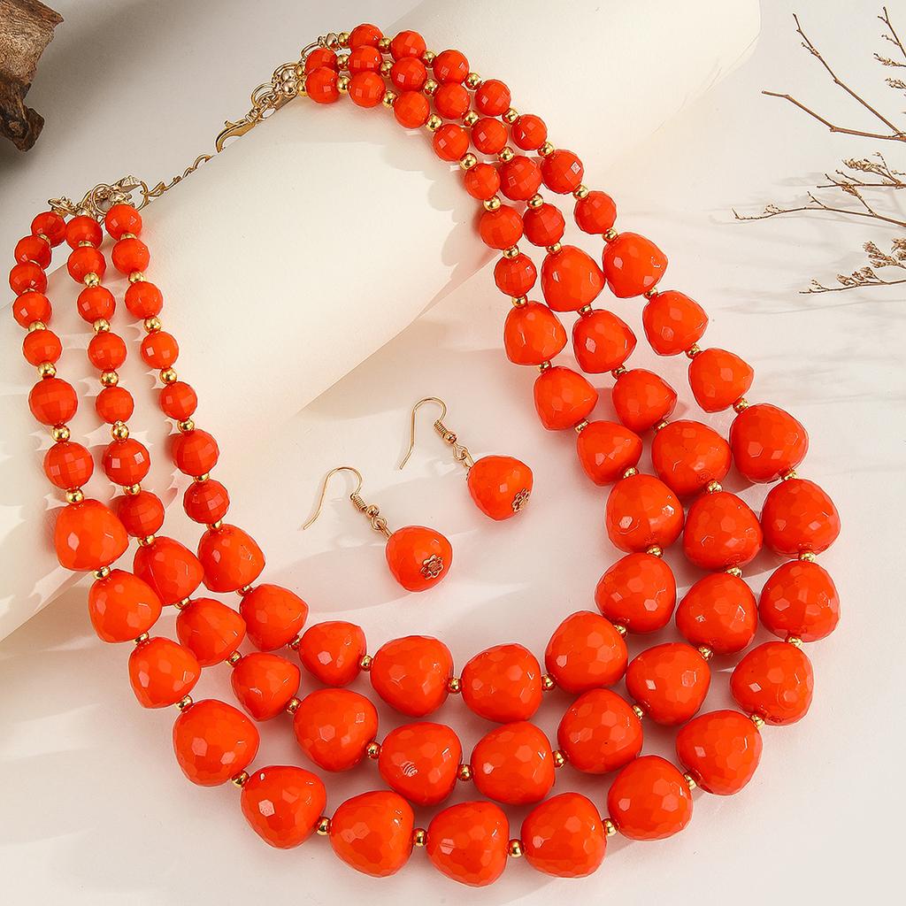Neues Design Trendiger Modischer Mehrschichtiger Acrylperlen Handgefertigtes Perlenhalsketten-Ohrring-Set Damen Party Schmuck Zubehör