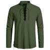 Men's Casual Hippie Style Drawstring Collar Long Sleeve Shirt Cotton Linen Blend Lightweight Comfortable Top for Everyday Wear