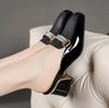 Mules Shoes for Women Slip On Square Heel Slippers Women    Designer Genuine Leather Slides Elegant Office Shoes