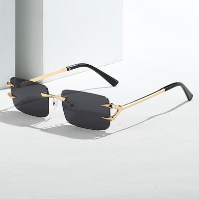 Fashion Rimless Square Double Bridge Sun Glasses Vintage Women Men Sunglasses UV400