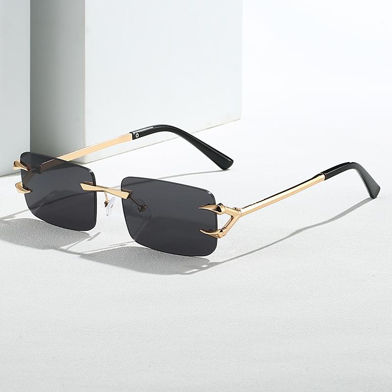 Fashion Rimless Square Double Bridge Sun Glasses Vintage Women Men Sunglasses UV400