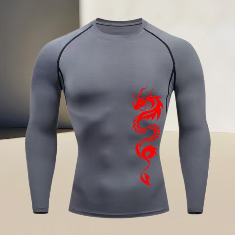 Men's fitness compression shirt with round neck, long sleeved muscle fit, suitable for bodybuilding and physical training