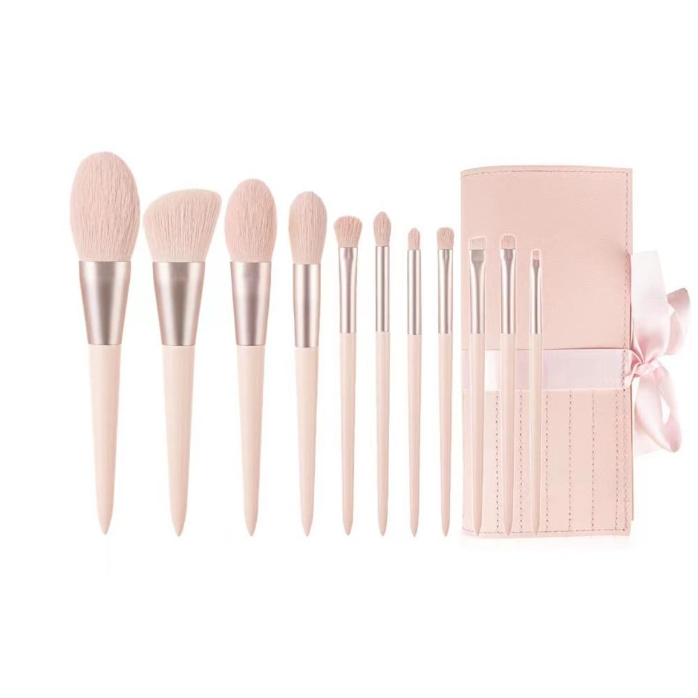 11pcs With Storage Bag Pink Makeup Brushes Set Soft-bristled Brush Foundation Brush Women