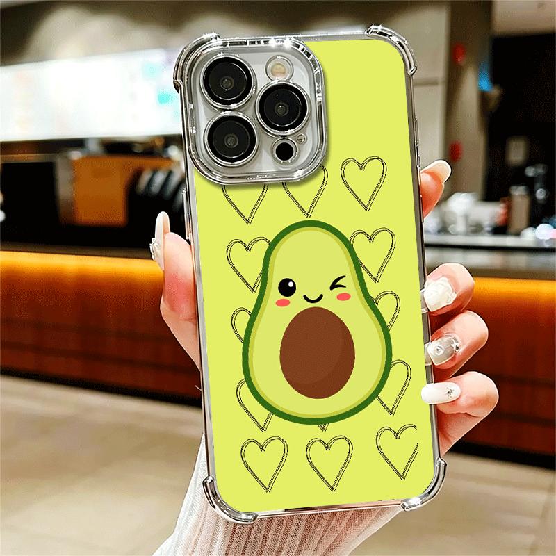 

Cartoon Cute Avocado Plating Phone Case For Iphone 16 17 Pro Max Air 16E 14 15 Plus 12 13 Mini Anti-Fall Airabag Cover iPhone 12 Pro Max