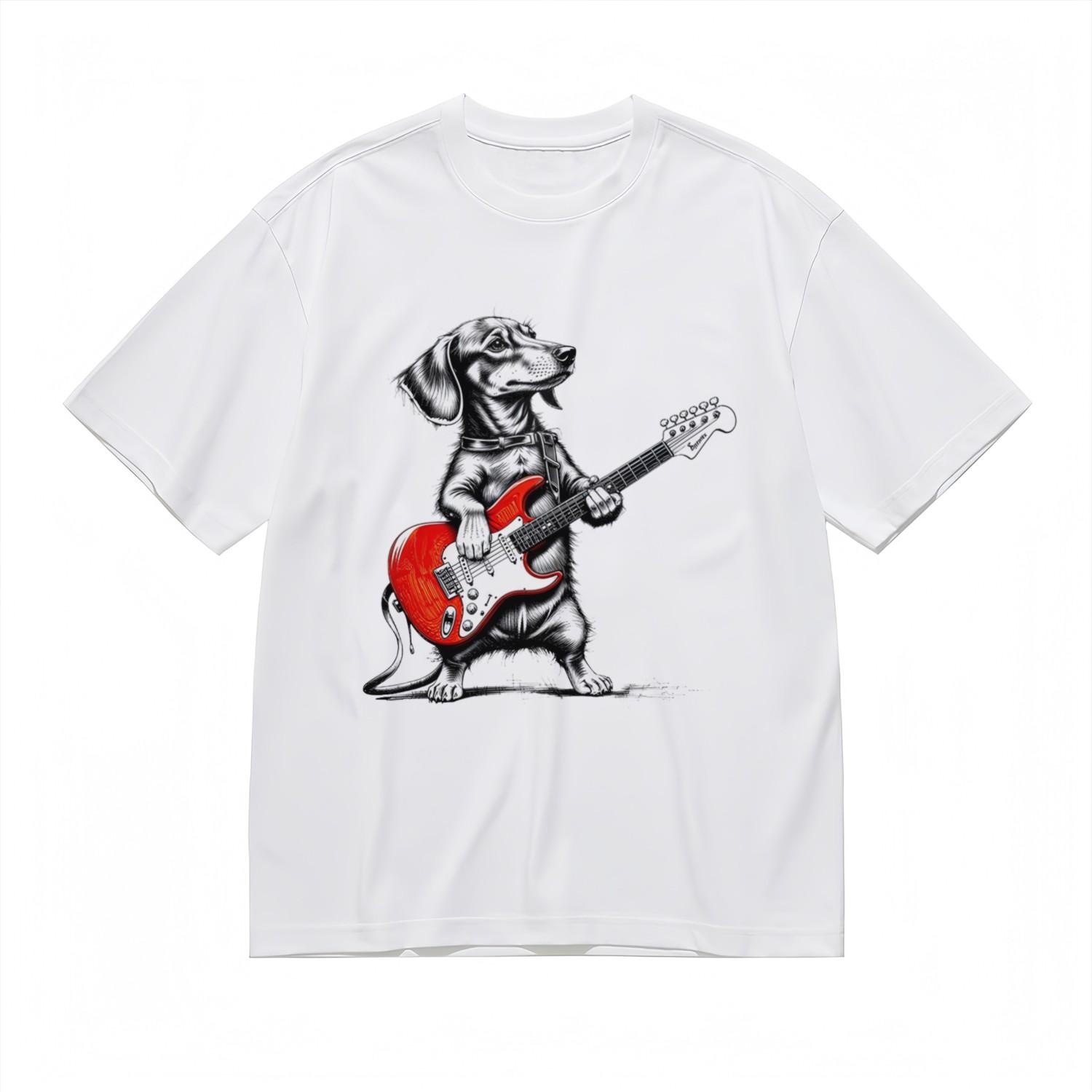Women s Fashion Slight Stretch Classic T-Shirt Mens Womens Tees Top Dog Guitarist Red Instrument Tee XL
