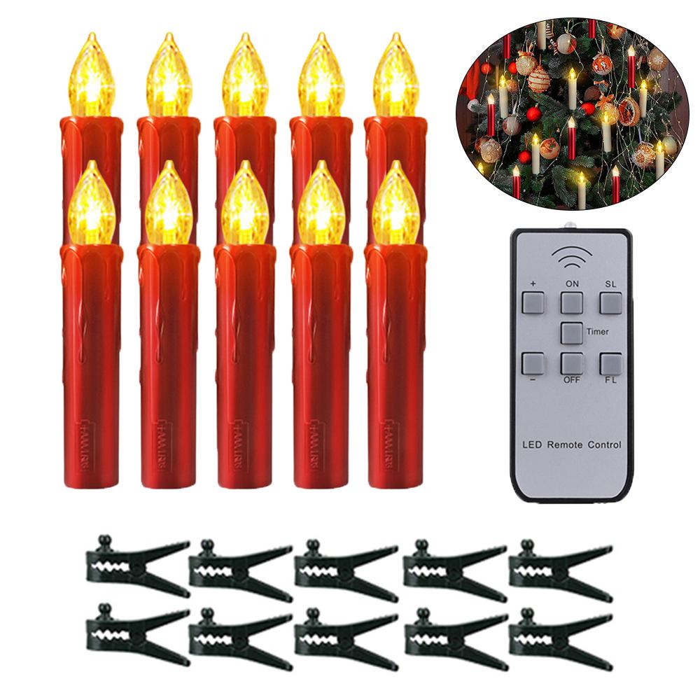 10PCS LED Candles With Flashing Flames Battery Operated Christmas Tree Candle Timer Remote Control New Year's Decoration Candle