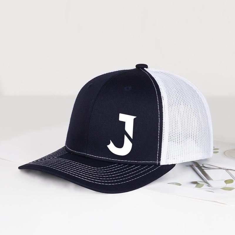 

Creative “J” Print Trucker Cap – Spring/Summer Casual Hat, Lightweight And Breathable, Adjustable Sun Hat, Fashion Accessory