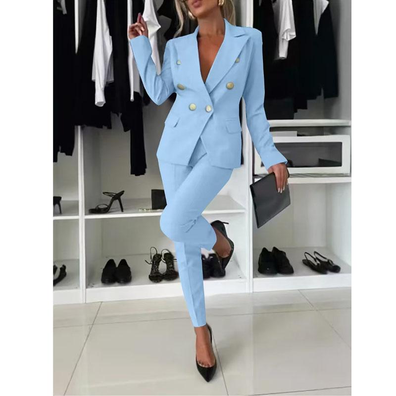 Women's Business Blazer Pant Suit Dressy Blazer Jackets High Waisted Pants Set Two-Piece Formal Outfit for Work Office