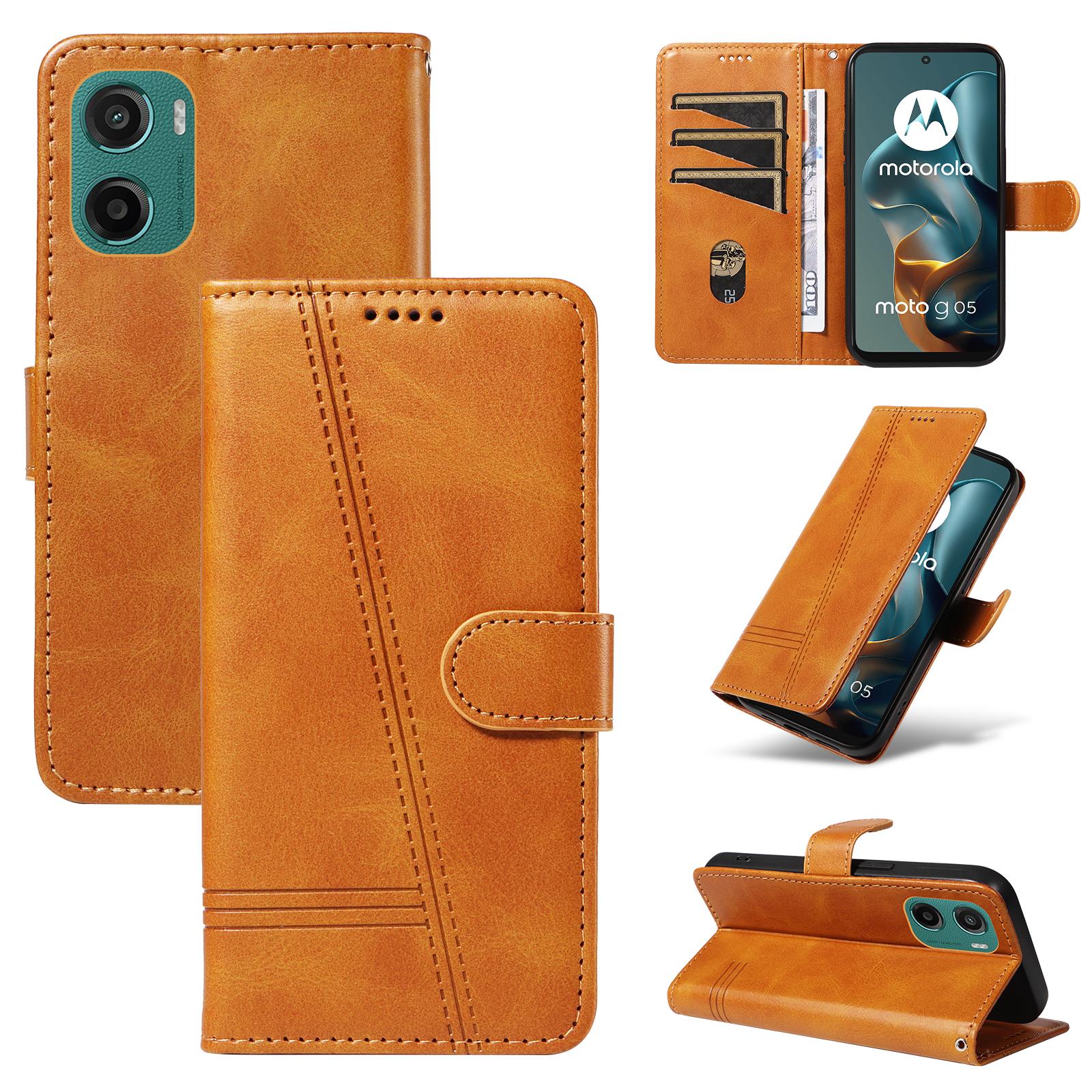 

Для Motorola Moto G05 4G Кошелек Чехол Т-образные Линии Кожаный Чехол для Телефона Подставка Brown
