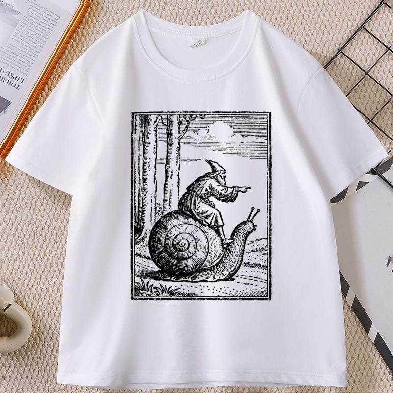 Medieval Snail Rider Graphic T-Shirt Vintage 90s Fantasy Tee Cotton Short Sleeve Round Neck Printed Tshirts Casual Printed Tees