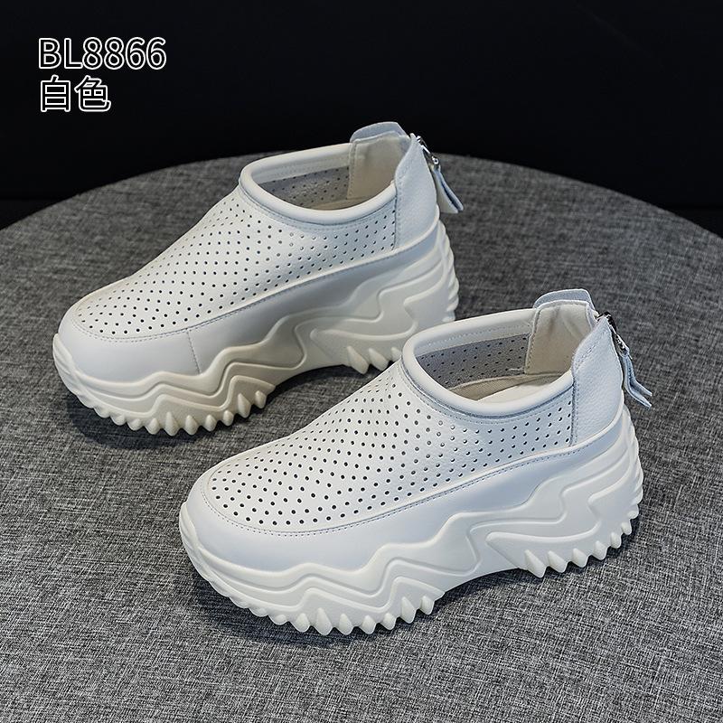 Dad Shoes Summer New Leather Thick-soled Heightening Small Breathable Hollow Hole Shoes